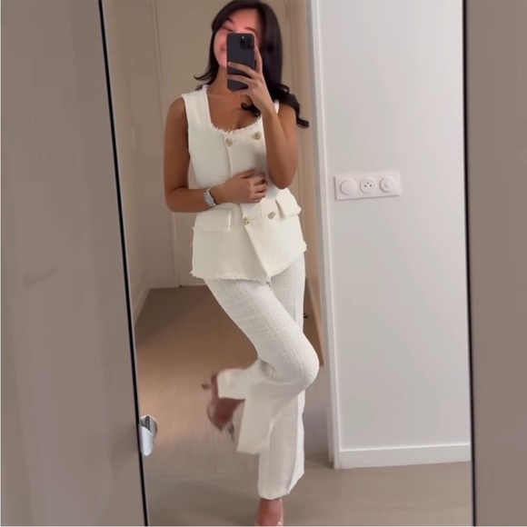 ZARA STRUCTURED METALLIC THREAD LONG VEST - Picture 4 of 7